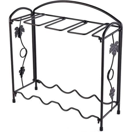 Metal Wine Storage Shelf With Glasses Holder