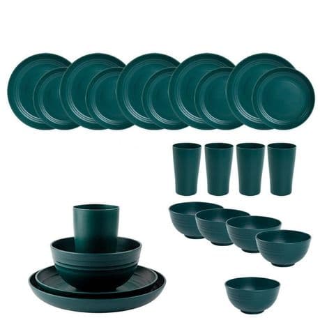 Ojees Homeware- 24 Piece Unbreakable Wheat Straw Dinnerware Set - Green