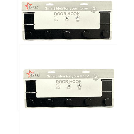 Ojees Homeware 5 Hook Matte Black Metal Door Hook - 2 Pack