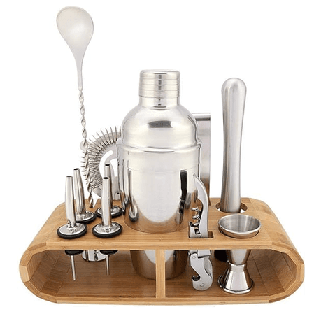 12 Piece Stainless Steel Cocktail Shaker With Wooden Stand 12TUO variant image 1