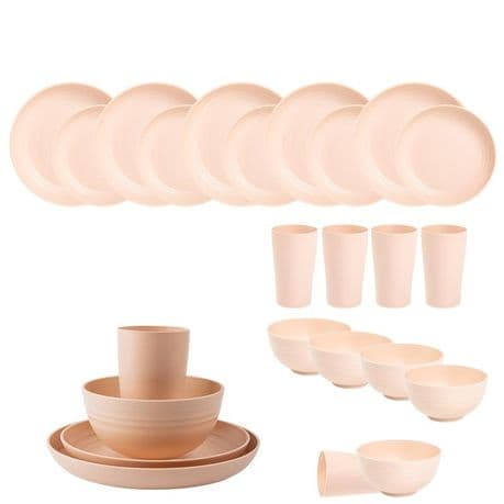 Ojees Homeware- 24 Piece Unbreakable Wheat Straw Dinnerware Set - Pink variant image 1