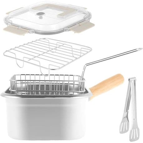Stainless Steel Frying Pot with Basket and Wooden Handle variant image 1